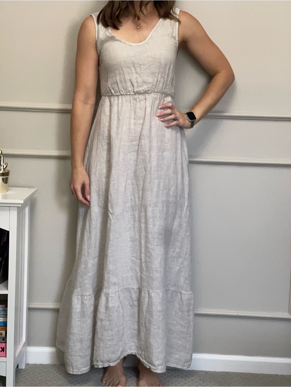 Sleeveless Linen Maxi Dress in Light Taupe
